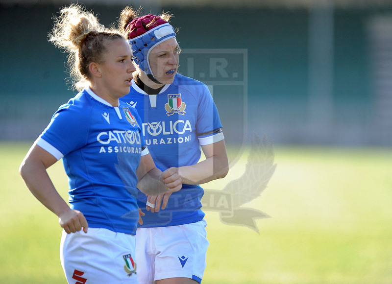 Guinness Sei Nazioni Donne 2021, Glasgow, Scoststoun Stadium 17/04/2021, Scozia Donne v Italia Donne, Veronica Madia con Elisa Giordano. Foto David Gibson/Fotosportit