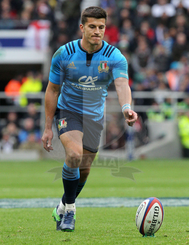 RBS Sei Nazioni 2017, Londra, Twickenham 26/02/2017, Inghilterra v Italia, Tommaso Allan al calcio piazzato. Foto Daniele Resini/Fotosportit