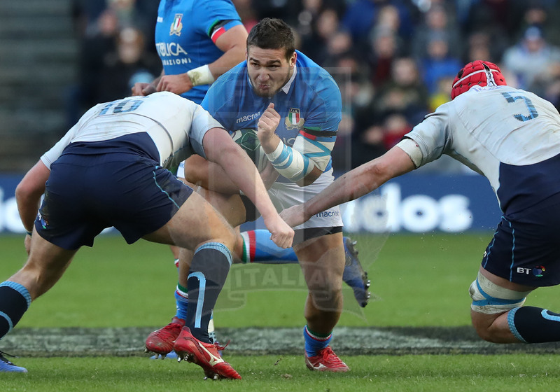 Guinness Sei Nazioni 2019, Round 1, Edimburgo, Murrayfield 02/02/2019, Scozia v Italia, Tiziano Pasqualli attacca la linea. Foto Daniele Resini/Fotosportit