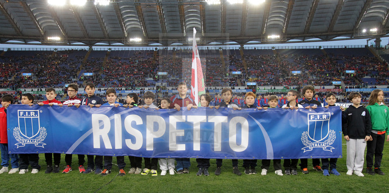 Guinness Sei Nazioni 2019, Round 2, Roma, Stadio Olimpico 09/02/2019, Italia v Galles, la cerimonia degli inni. Foto Daniele Resini/Fotosportit