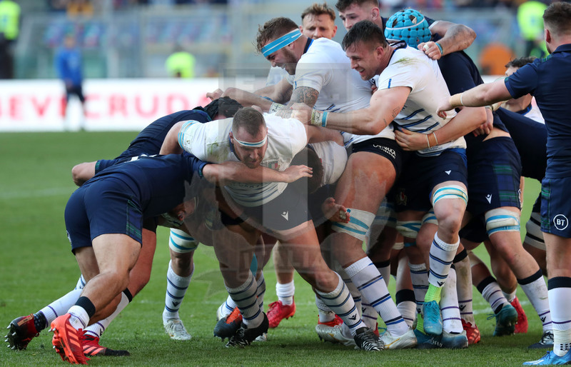 Guinness Sei Nazioni 2020, Round 3, Roma, Stadio Olimpico 22/02/2020, Italia v Scozia, drive azzurro con Lovotti, Cannone e Steyn in evdenza.Foto Daniele Resini/Fotosportit.