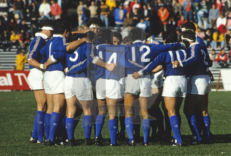 Rugby World Cup 1987, Pool 3, Auckland, Eden Park 22/05/1987, Nuova Zelanda v Italia, il cerchio degli Azzurri prima del match. Foto Daniele Resini/Fotosportit