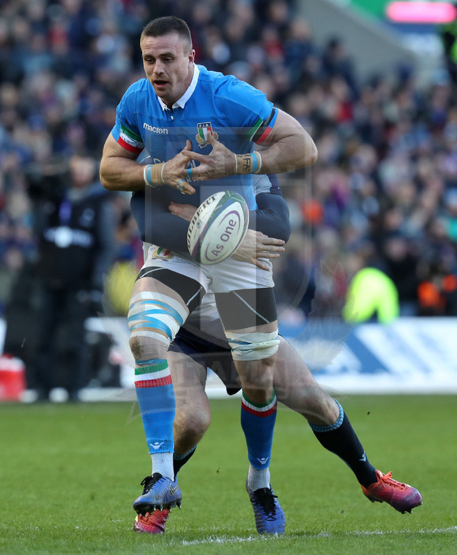 Guinness Sei Nazioni 2019, Round 1, Edimburgo, Murrayfield 02/02/2019, Scozia v Italia, Abraham Steyn placcato perde palla. Foto Daniele Resini/Fotosportit