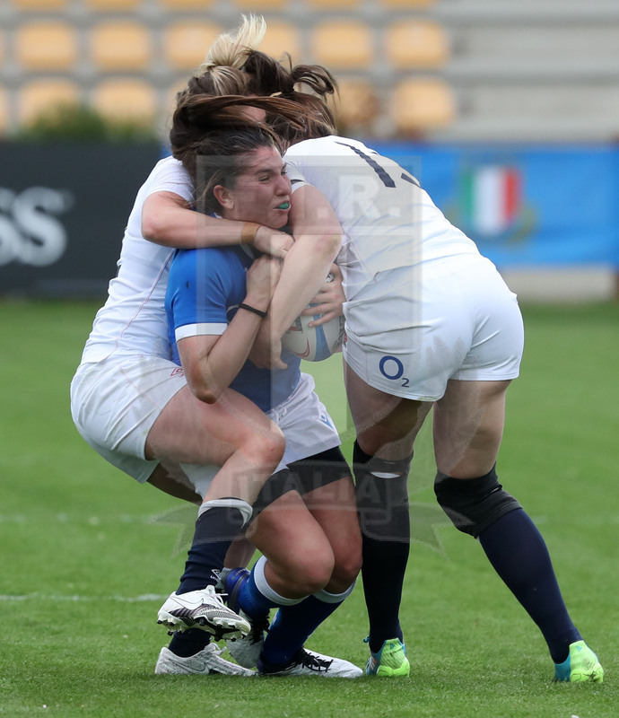 Sei Nazioni Donne 2021, Parma, stadio Lanfranchi 10/04/2021, Italia v Inghilterra, placcaggio alto su Maria Magatti. foto Daniele Resini/Fotosportit