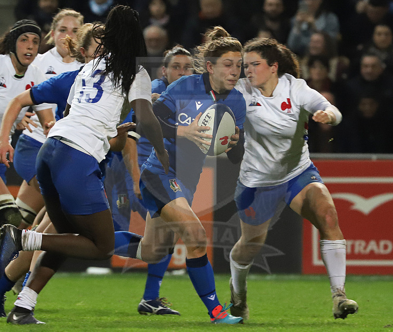 Sei Nazioni 2020 Donne, Limoges, Stade Beaublanc 08/02/2020, Francia Donne v Italia Donne, Sofia Stefan attacca la linea.