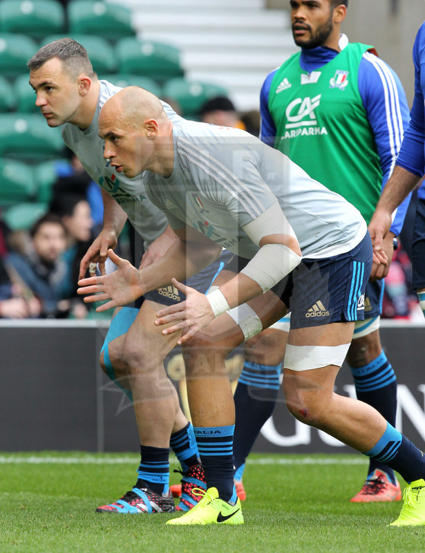 RBS Sei Nazioni 2017, Londra, Twickenham 26/02/2017, Inghilterra v Italia, warm-up, Sergio Parisse e Simone Favaro. Foto Daniele Resini/Fotosportit