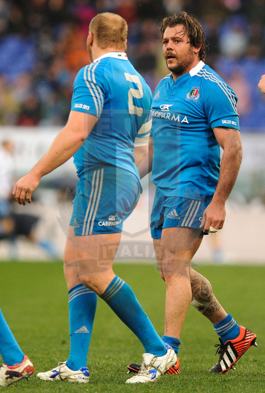 Sei Nazioni 2013, Roma, stadio Olimpico 23/02/2013, Italia v Galles, Andrea Lo Cicero parla con Leonardo Ghiraldini.