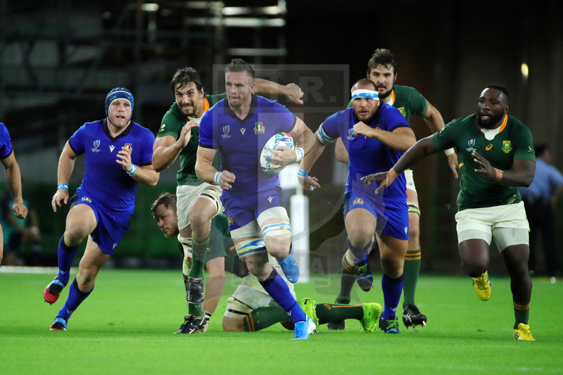 Rugby World Cup 2019 Giappone, Shizuoka, Shizuoka Stadium Ecopa 04/10/2019, Sudafrica v Italia, un break di Bram Steyn con Bigi e Lovotti in sostegno. Etzebeth insegue. Foto Giuseppe “Pino” Fama