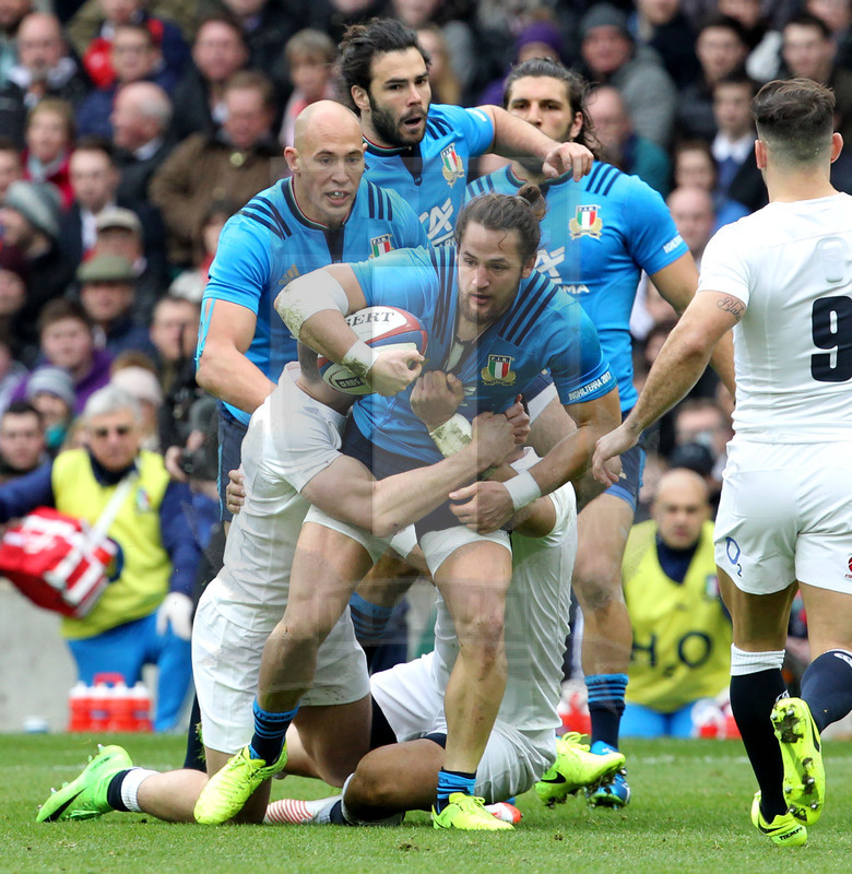 RBS Sei Nazioni 2017, Londra, Twickenham 26/02/2017, Inghilterra v Italia, Michele Campagnaro con Parisse in sostegno. Foto Daniele Resini/Fotosportit