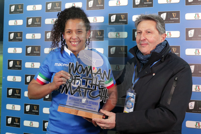 Guinness Sei Nazioni 2019 Donne, Round 3, Parma, Stadio Lanfranchi, 23/02/2019, Italia Donne v Irlanda Donne. Gaia Giacomoli vince il premio di atleta del match. Foto Roberto Bregani/Fotosportit