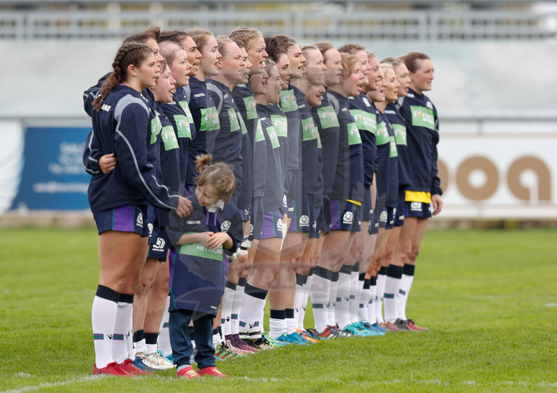 Test Match Donne Novembre 2018, Calvisano (BS), Pata Stadium, 4-11-2018, Italia Femminile v Scozia Femminile. Le scozzesi schierate per la cerimonia degli inni nazionale. Foto: Roberto Bregani/Fotosportit