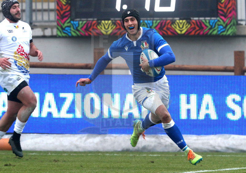 Test match, Parma, stadio Lanfranchi 18/12/2021, Italia Emergenti v Romania, Simone Gesi verso la meta. Foto Daniele Resinii/Fotosportit