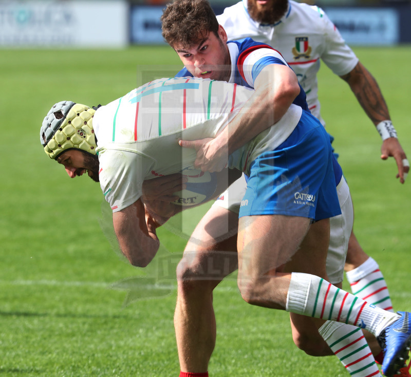 Guinness Sei Nazioni 2019, Round 5, Roma, stadio Olimpico 16/03/2019, Italia v Francia, Angelo Esposito preso da Dupont. Foto Daniele Resini/Fotosportit