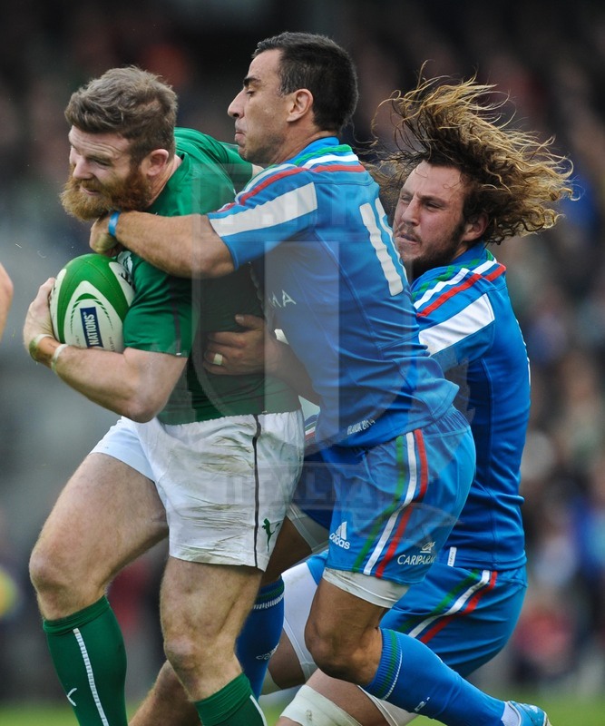 RBS Sei Nazioni, Aviva Stadium, Dublino, 8-03-2014, Irlanda-Italia. Luciano Orquera placca Gordon D\