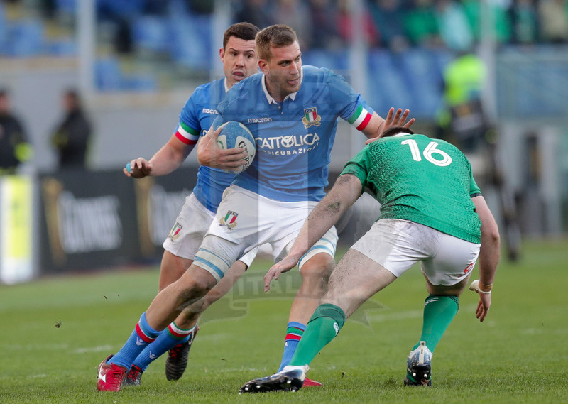 Guinness Sei Nazioni 2019, Round 3, Roma, Stadio Olimpico, 24/02/2019, Italia v Irlanda. Ultan Dillane attacca Niall Scannell. Foto Roberto Bregani/Fotosportit