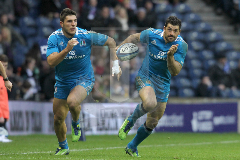 RBS 6 NAZIONI , Edinburgo 09-02-2013 , Scozia v. Italia , Andrea Masi supportato da Giovanbattista Venditti