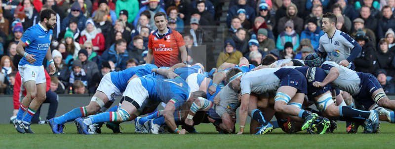 Guinness Sei Nazioni 2019, Round 1, Edimburgo, Murrayfield 02/02/2019, Scozia v Italia, crollo delle prime linee in mischia. Foto Daniele Resini/Fotosportit