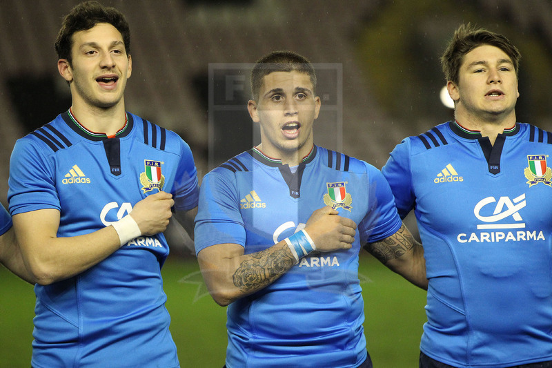 RBS Sei Nazioni 2017, Darlington, Northern Echo Arena 24/02/2017, Inghilterra U20 v Italia U20,D’Onofrio, CIOFFI e Rizzi all’Inno.