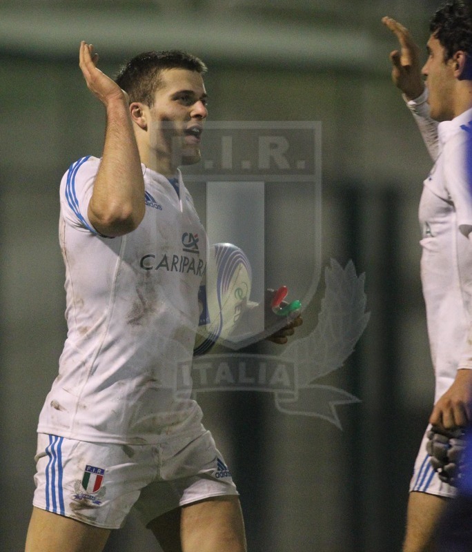 Rbs 6 Nazioni Under 20, Fontanafredda 21/02/2014, Italia U20 v Scozia U20, la felicità di Filippo Buscema che si appresta a una trasformazione.