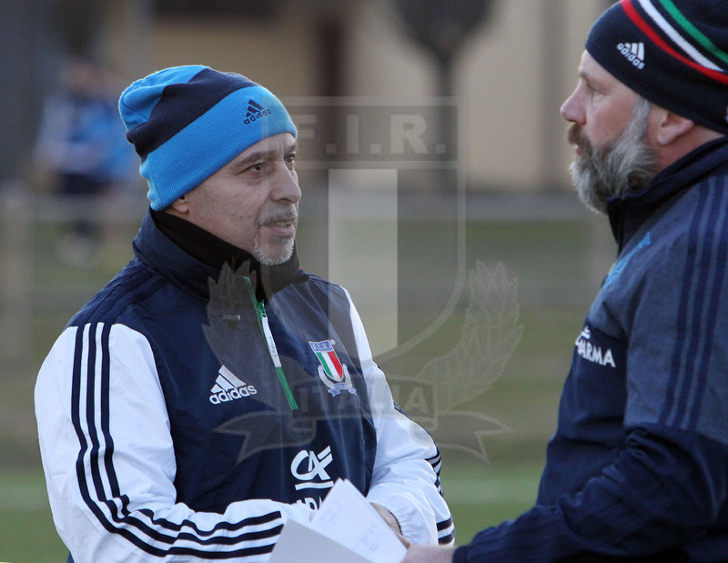 Rbs Sei Nazioni, raduno della Nazionale U20, Parma 24/01/2017, allenamento, Stephen Aboud e Alessandro Troncon.