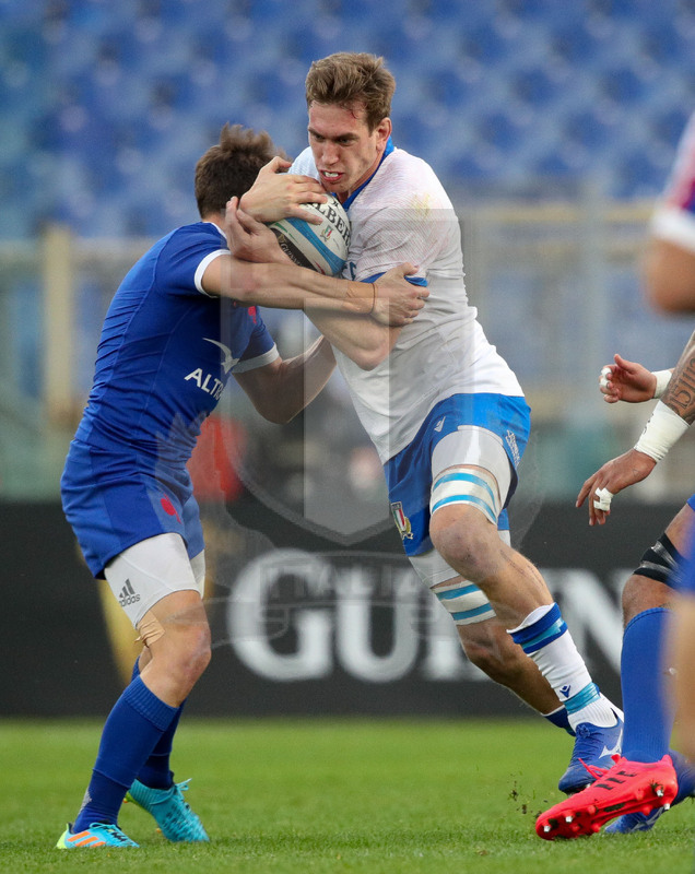 Guinness VI Nazioni 2021, Roma, Stadio Olimpico, 6/02/2021, Italia v Francia. Federico Ruzza contro Baptiste Serin. Foto Roberto Bregani/Fotosportit