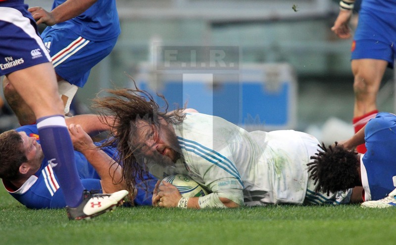 Sei Nazioni 2013, Roma, stadio Olimpico 03/02/2013, Italia v Francia, la meta di Martin Castrogiovanni.