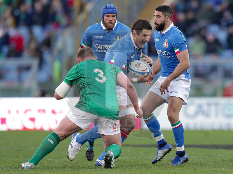 Guinness Sei Nazioni 2019, Round 3, Roma, Stadio Olimpico, 24/02/2019, Italia v Irlanda. Alesandro Zanni attaccato da Tadhg Furlong. Foto Roberto Bregani/Fotosportit