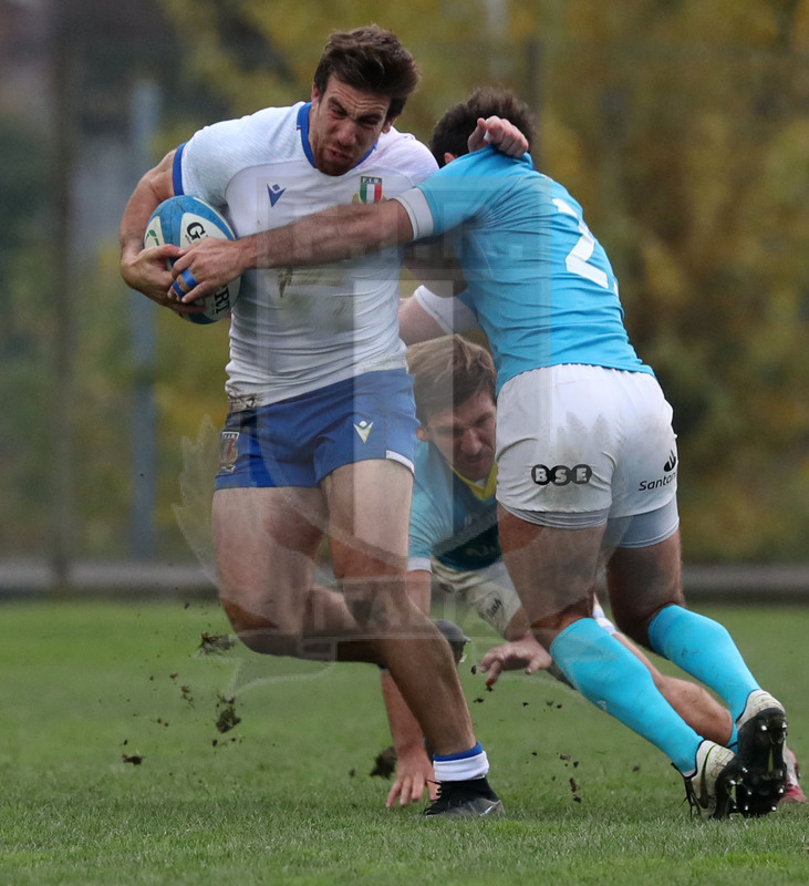 Nazionale A, Test Match 2021, Padova, stadio Plebiscito 14/11/2021, Italia A v Uruguay, Enrico Lucchin difende palla. Foto Daniele Resini/Fotosportit