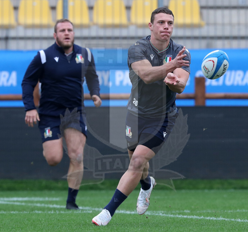 Autumn Nations Series 2021, Parma, Itallia v Uruguay, stadio Lanfranchi, team run della Nazionale Maggiore, Paolo Garbisi con Luca Bigi. Foto Daniele Resinii/Fotosportit