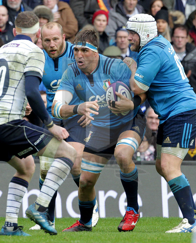 RBS Sei Nazioni 2017, Edimburgo, Murrayfield stadium 18/03/2017, Scozia v Italia, Andries Van Schalkwyk con Chistolini in sostegno. Foto Daniele Resini/Fotosportit
