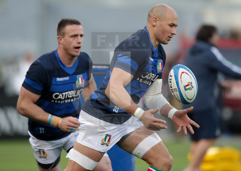 Guinness Sei Nazioni 2016, Round 2, Roma, Stadio Olimpico, 9/02/2019, Italia v Galles. Sergio Parisse e Abraham Steyn durante il warm-up. Foto Roberto Bregani/Fotosportit
