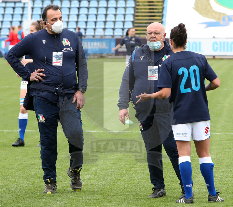 Sei Nazioni Donne 2021, Parma, stadio Lanfranchi 10/04/2021, Italia v Inghilterra, Andrea Di Giandomenico e, a sinistra, Tito Cicciò. foto Daniele Resini/Fotosportit