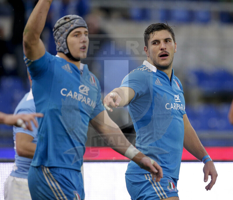 Cariparma Test Match 2013, Roma, Stadio Olimpico, 23-11-2013, Italia v Argentina. Giovanbattista venditti e Michele Campagnaro Foto Roberto Bregani / Fotosportit