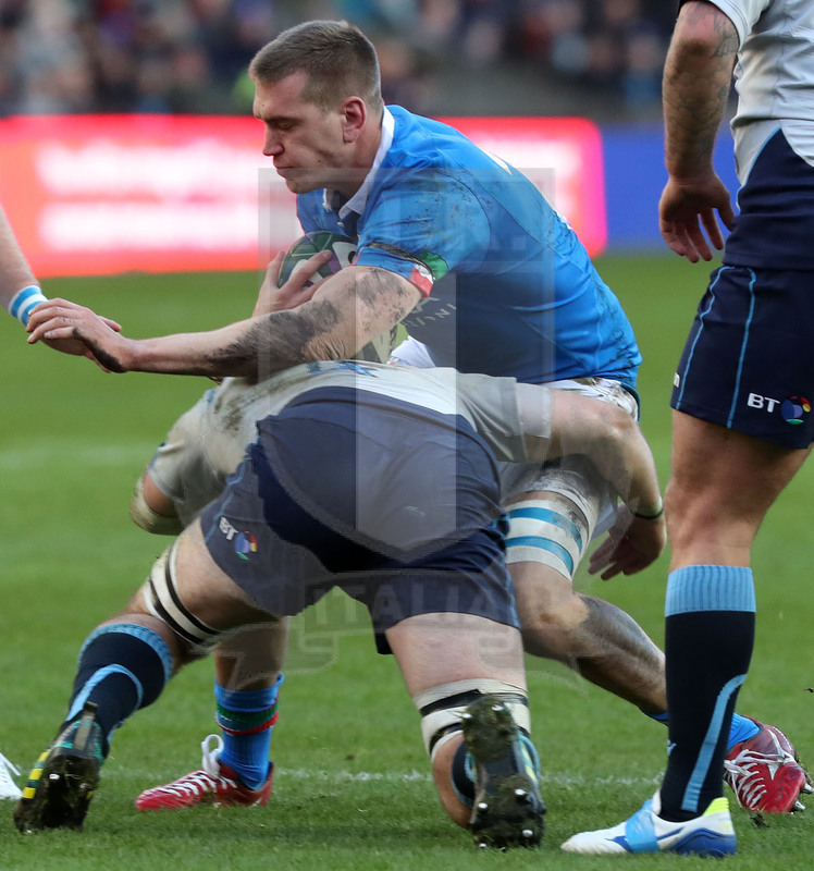 Guinness Sei Nazioni 2019, Round 1, Edimburgo, Murrayfield 02/02/2019, Scozia v Italia, Federico Ruzza non passa. Foto Daniele Resini/Fotosportit
