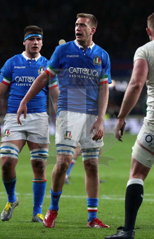 Guinness Sei Nazioni 2019, Round 4, Londra, Twickenham 09/03/2019, Inghilterra v Italia, Federico Ruzza e Jake polledri schierati in touche. Foto Daniele Resini/Fotosportit