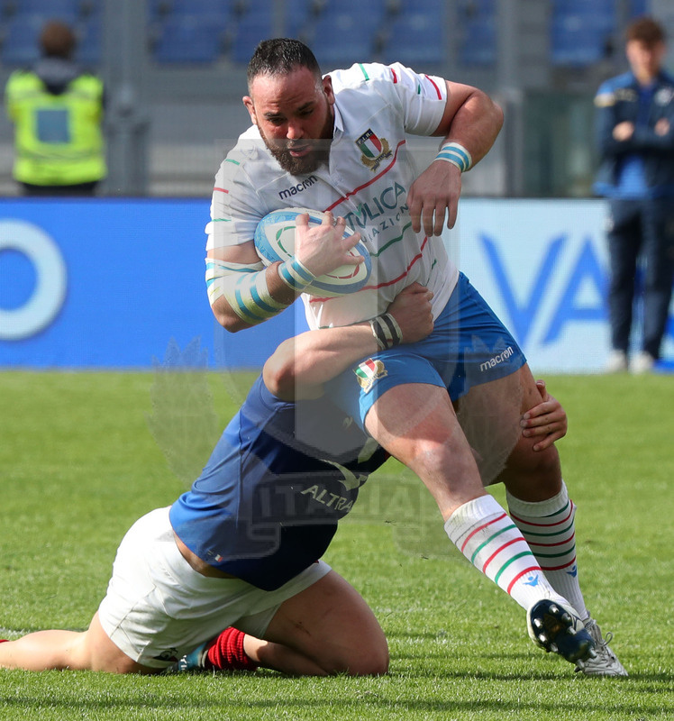 Guinness Sei Nazioni 2019, Round 5, Roma, stadio Olimpico 16/03/2019, Italia v Francia, Simone Ferrari placcato. Foto Daniele Resini/Fotosportit