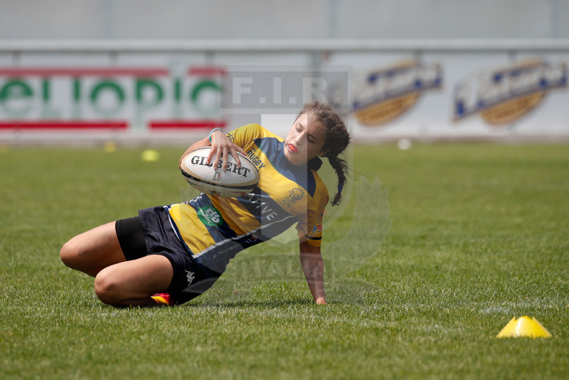 Finali Trofeo Interregionale U16 e Coppa Italia Femminile Seniores Femminile "Trofeo Rebecca Braglia", Calvisano (BS), Pata Stadium, 2-3 Giugno 2018. Una meta del Villorba, vincente sul Rivoli per il Trofeo Interregionale U16. Foto: Roberto Bregani @ fotosportit