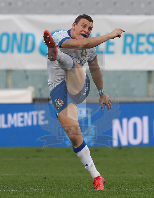 Autumn Nations Cup, Cattolica Test match 2020, Firenze, stadio Lanfranchi 14/11/2020, Italia v Scozia, Paolo Garbisi al calcio tattico. Foto Daniele Resini/Fotosportit