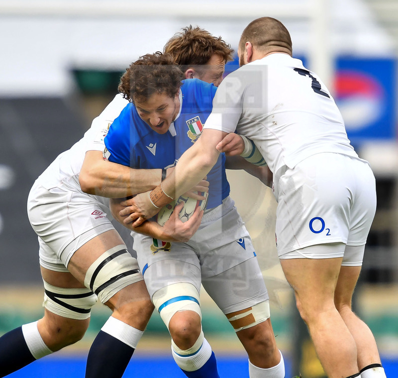 Guinness Sei Nazioni 2021, Round 2, Londra, Twickenham 13/02/2021, Inghilterra v Italia, Michele Lamaro non passa. Foto Graig Thomas/Fotosportit