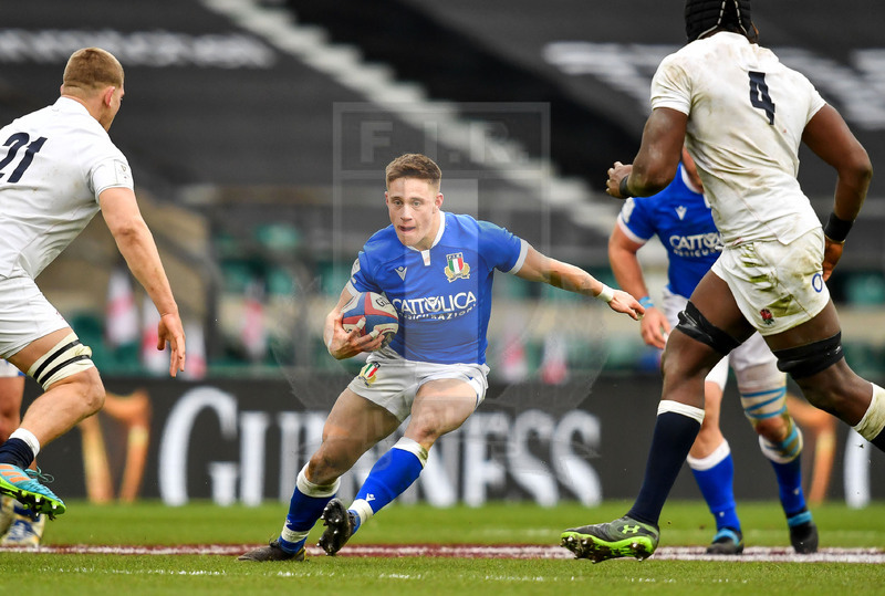 Guinness Sei Nazioni 2021, Round 2, Londra, Twickenham 13/02/2021, Inghilterra v Italia, una finta di Stephen Varney. Foto Graig Thomas/Fotosportit
