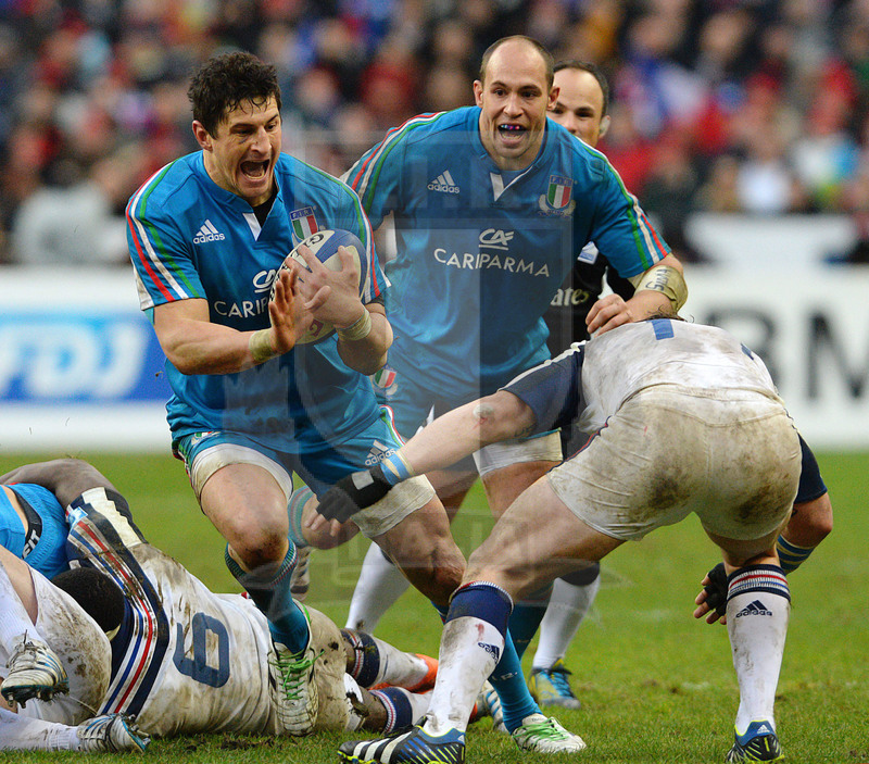 RBS 6 Nazioni, round 2, 09-02/2014, Parigi Stade De France, Francia v Italia, Alessandro Zanni con Sergio Parisse in sostegno. Max Pratelli/Fotosportit