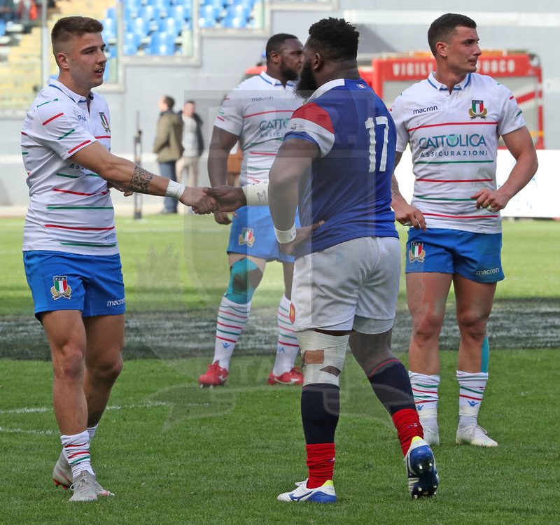 Guinness Sei Nazioni 2019, Round 5, Roma, stadio Olimpico 16/03/2019, Italia v Francia, il saluto finale fra le squadre. Foto Daniele Resini/Fotosportit