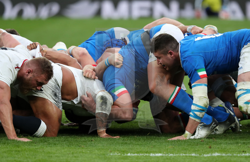 Guinness Sei Nazioni 2019, Round 4, Londra, Twickenham 09/03/2019, Inghilterra v Italia, crollo delle prime linee, Negri controlla. Foto Daniele Resini/Fotosportit
