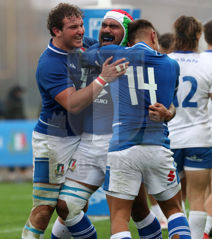 Autumn Nations Series 2021, Parma, stadio Lanfranchi 20/11/2021, Itallia v Uruguay, Hame Faiva festeggiato dopo la meta. Foto Daniele Resini/Fotosportit
