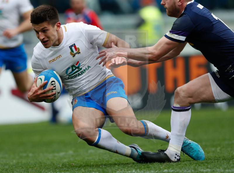 Natwest Sei Nazioni 2018, Roma, Stadio Olimpico, 17/03/2018, Italia v Scozia. Tommaso Allan in meta. Foto: Roberto Bregani/Fotosportit