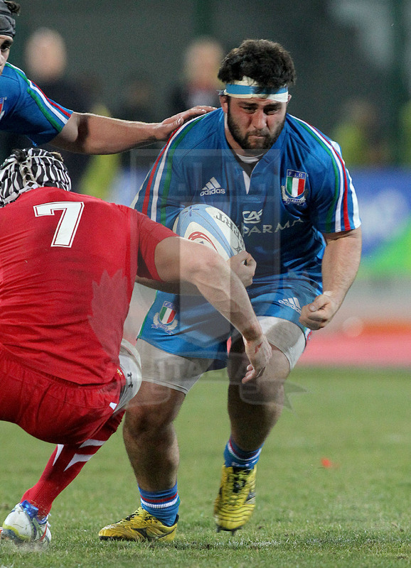 RBS Sei Nazioni 2015, Rovereto, stadio Quercia 20/03/2015, Italia U20 v Galles U20, Paolo Buonfiglio in percussione. Foto Daniele Resini/Fotosportit