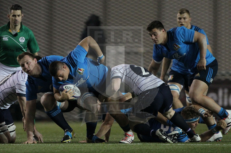RBS Sei Nazioni 2017, Cumbernauld, Broadwood Stadium 17/03/2017, Scozia U20 v Italia U20, Danilo Fischetti portato a terra. Venditti aiuta. Foto Daniele Resini/Fotosportit