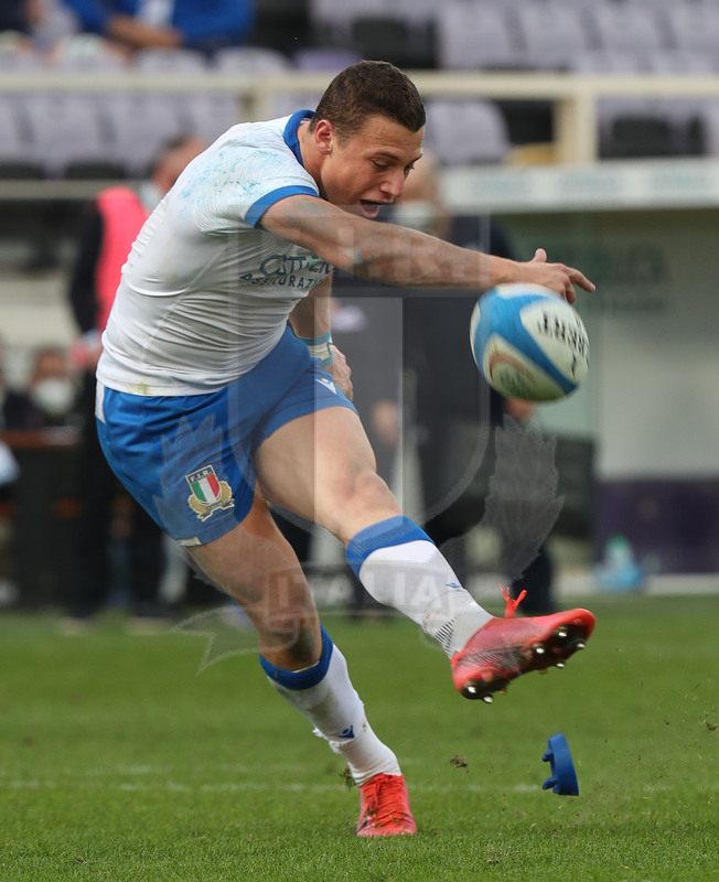 Autumn Nations Cup, Cattolica Test match 2020, Firenze, stadio Lanfranchi 14/11/2020, Italia v Scozia, Paolo Garbisi al calcio piazzato. Foto Daniele Resini/Fotosportit