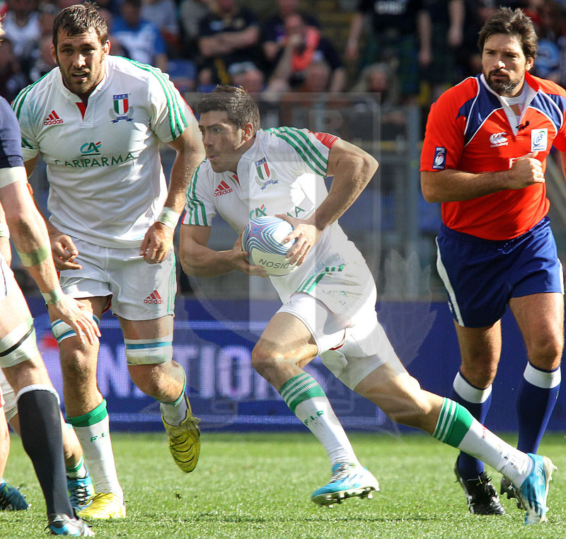 RBS Sei Nazioni 2014, Roma, stadio Olimpico 22/02/2014, Italia v Scozia, Edoardo Gori con Geldenhuys. Foto Daniele Resini/Fotosportit