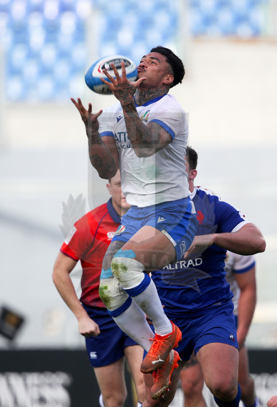 Guinness VI Nazioni 2021, Roma, Stadio Olimpico, 6/02/2021, Italia v Francia. Montanna Ioane in presa aerea. Foto Roberto Bregani/Fotosportit